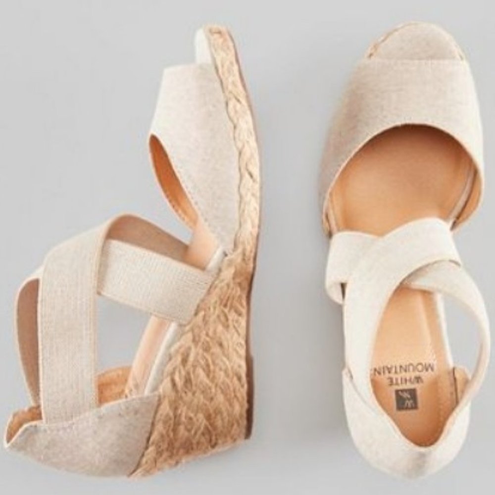 White Mountain Beige Wedge Stretch Sandals